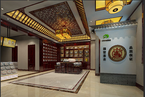 烟台古朴典雅的中式茶叶店大堂设计效果图