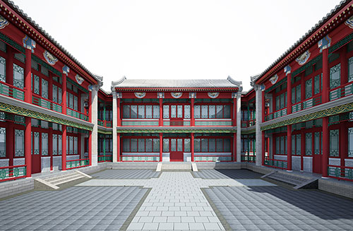 烟台北京四合院设计古建筑鸟瞰图展示